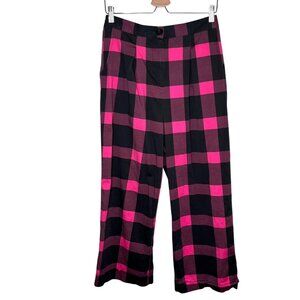 Porridge Anthropologie Cilla Pink Black Checkered Plaid Cotton Wide Leg Pants M